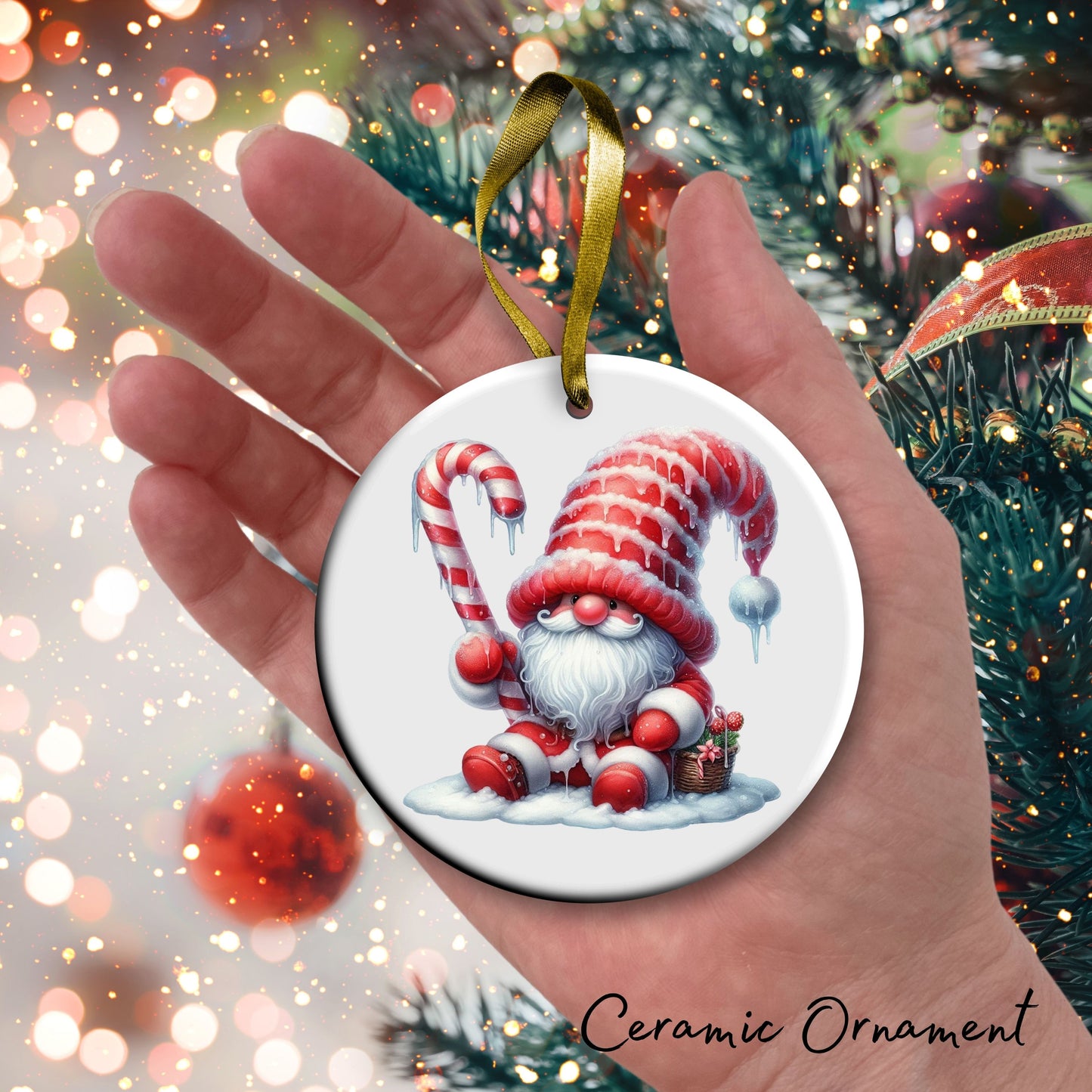 Candy Cane Icing Gnome Ceramic Ornament 50-28