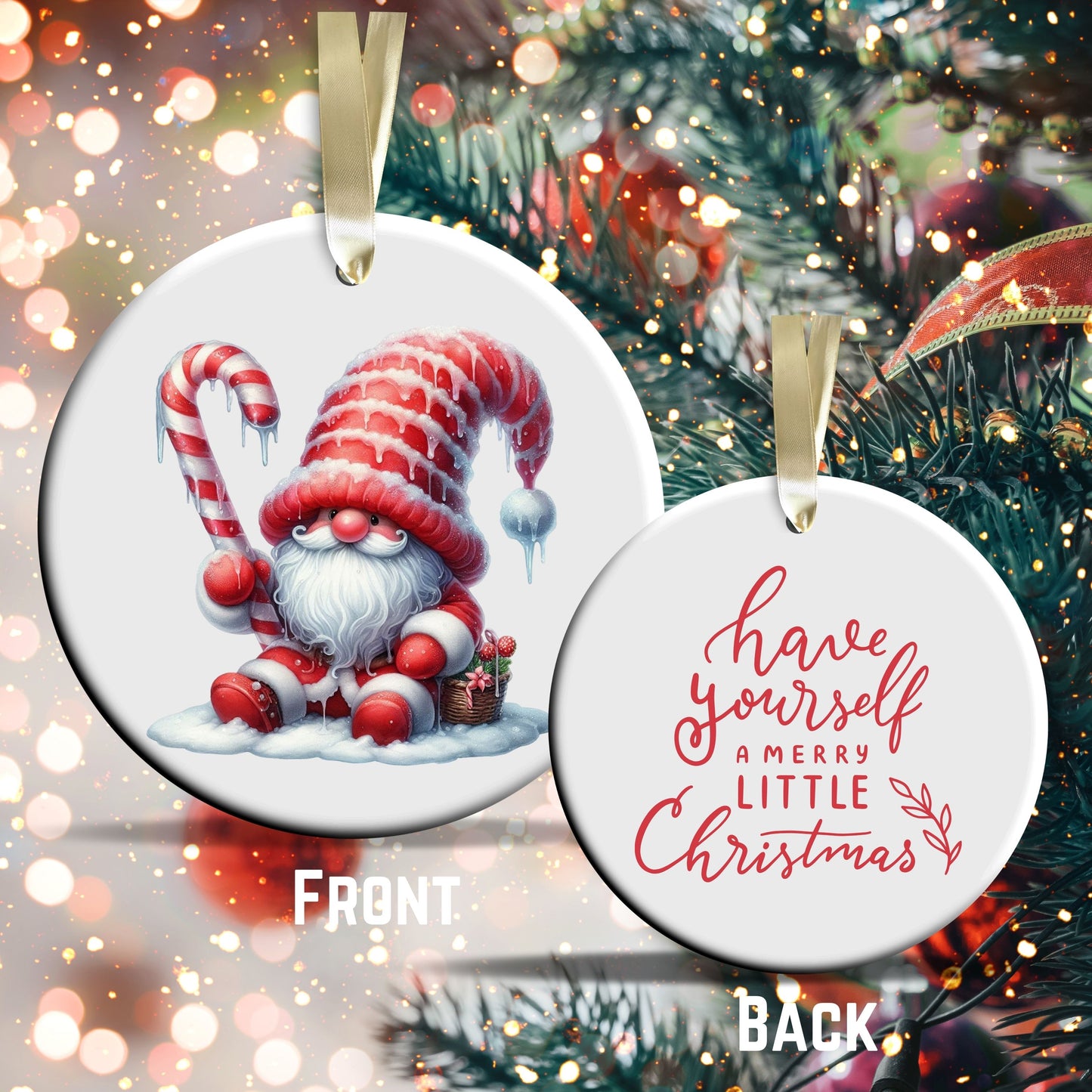 Candy Cane Icing Gnome Ceramic Ornament 50-28