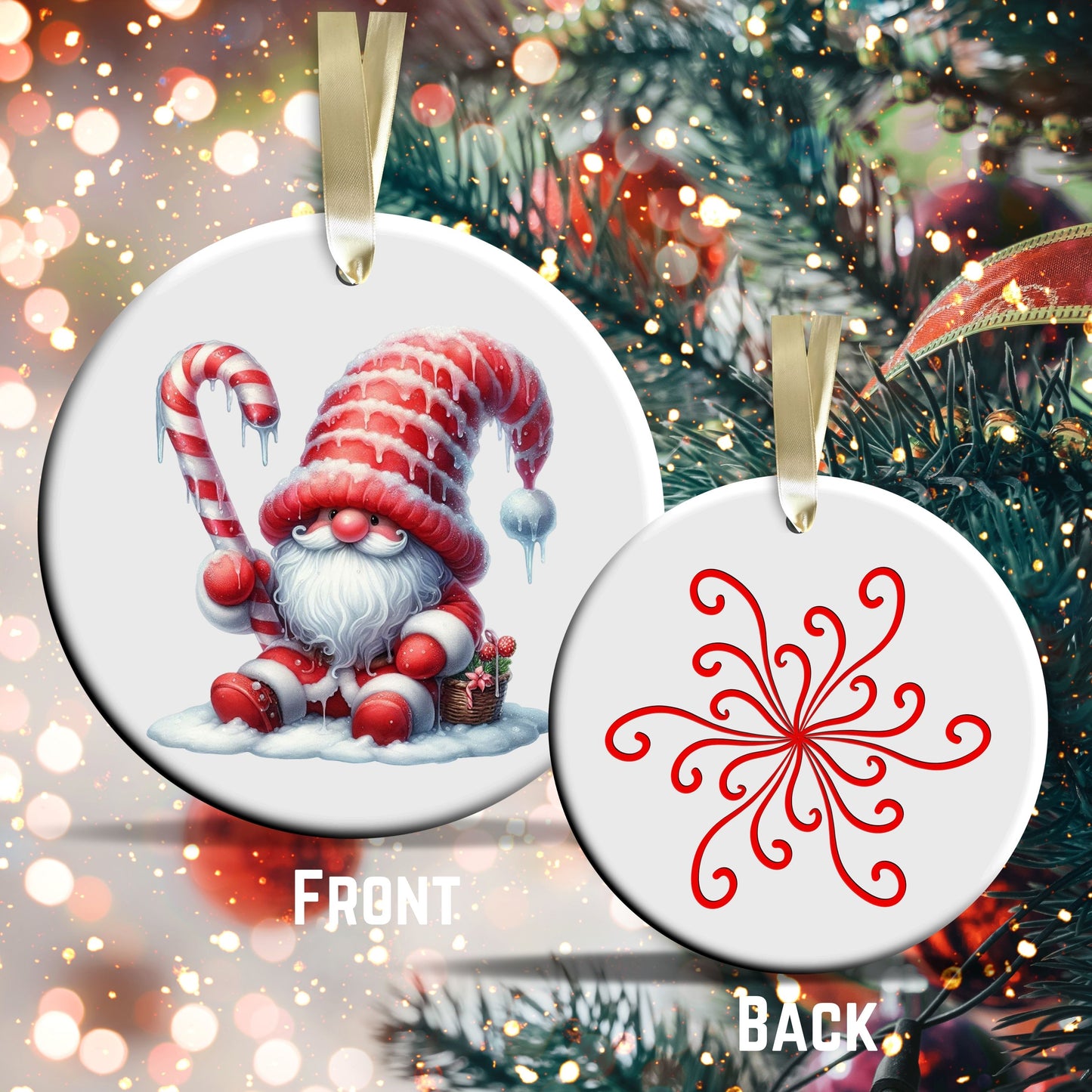 Candy Cane Icing Gnome Ceramic Ornament 50-28