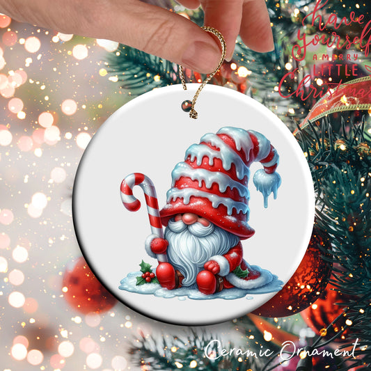 Candy Cane Icing Gnome Ceramic Ornament 50-29