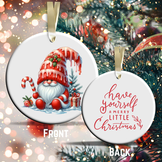 Candy Cane Icing Gnome Ceramic Ornament 50-30