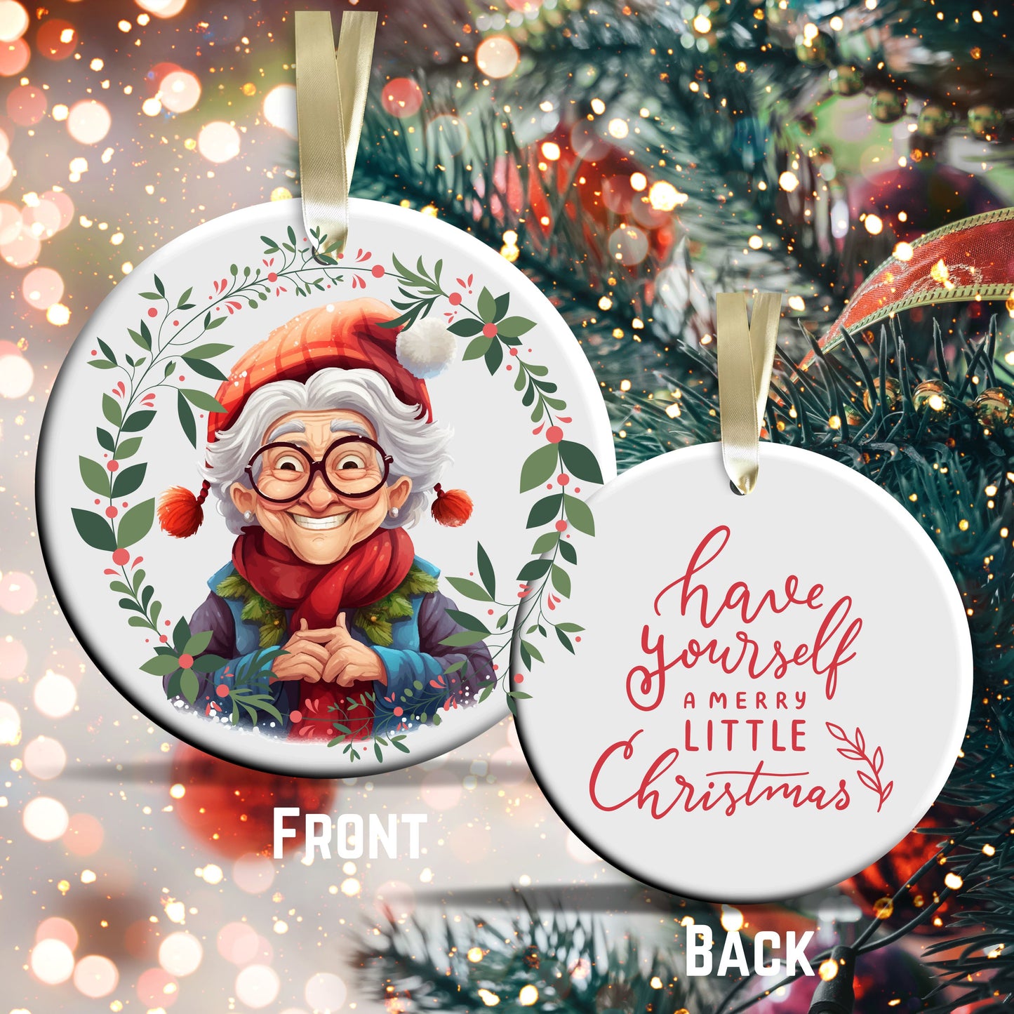 Funny Old Lady Christmas Ceramic Ornament 51-01
