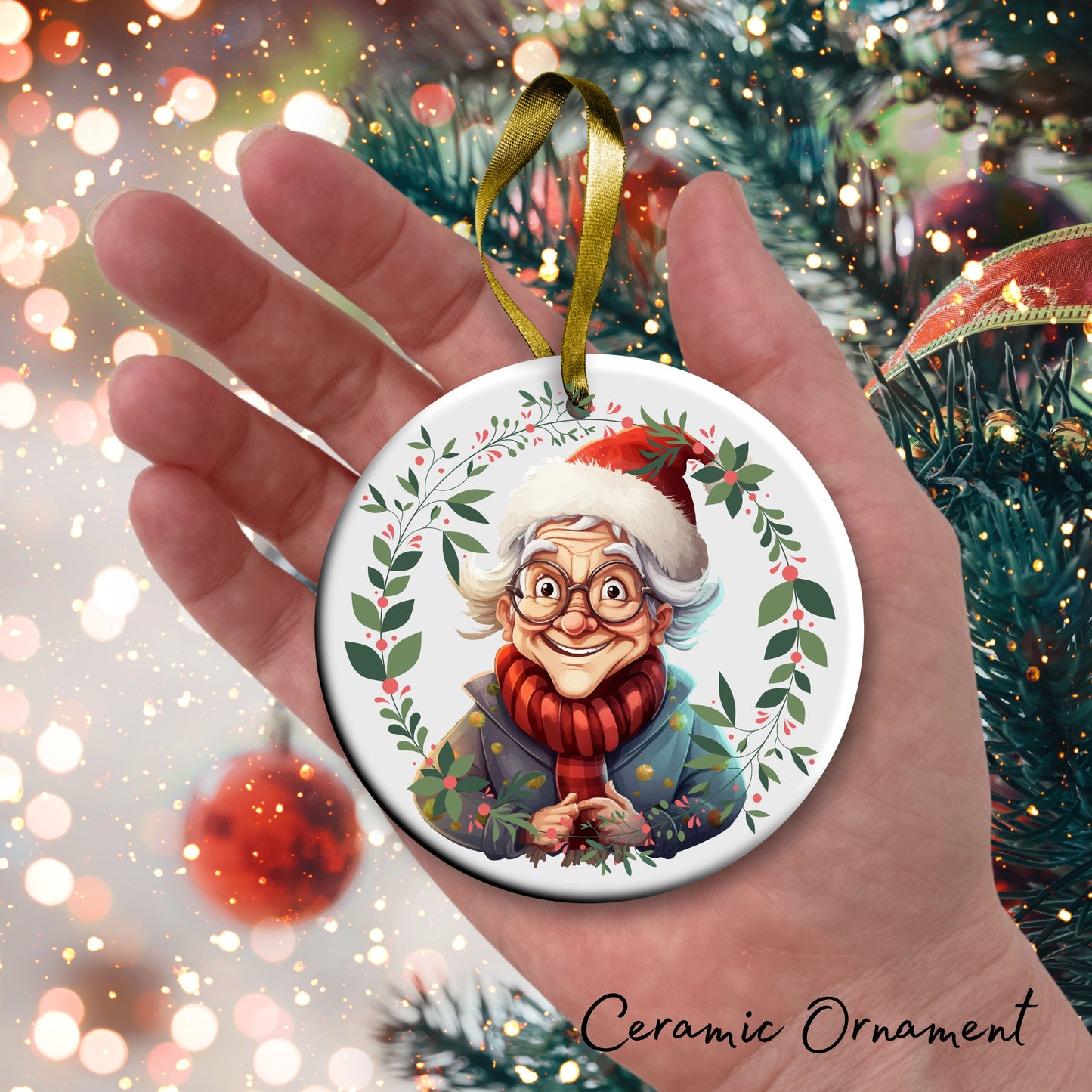 Funny Old Lady Christmas Ceramic Ornament 51-03