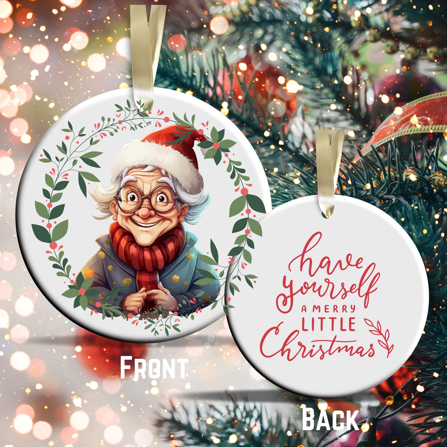 Funny Old Lady Christmas Ceramic Ornament 51-03