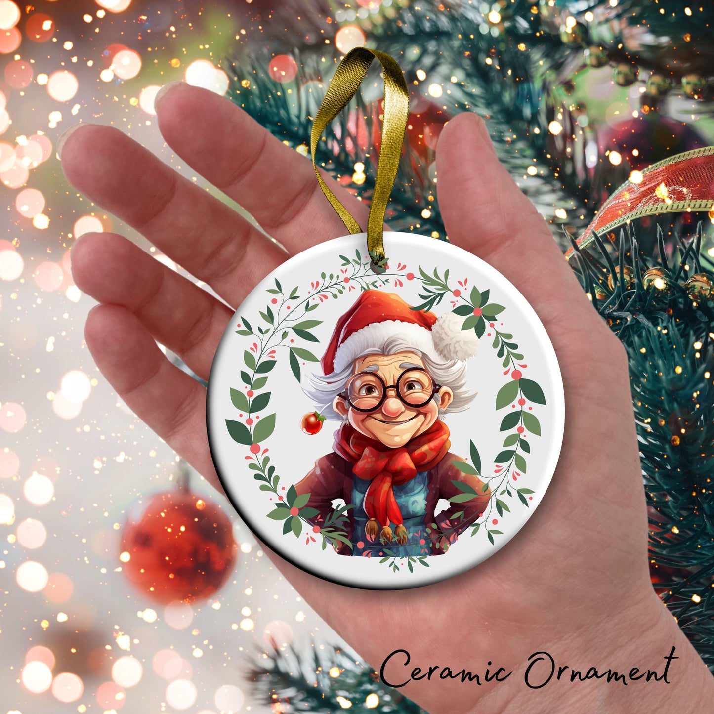Funny Old Lady Christmas Ceramic Ornament 51-04