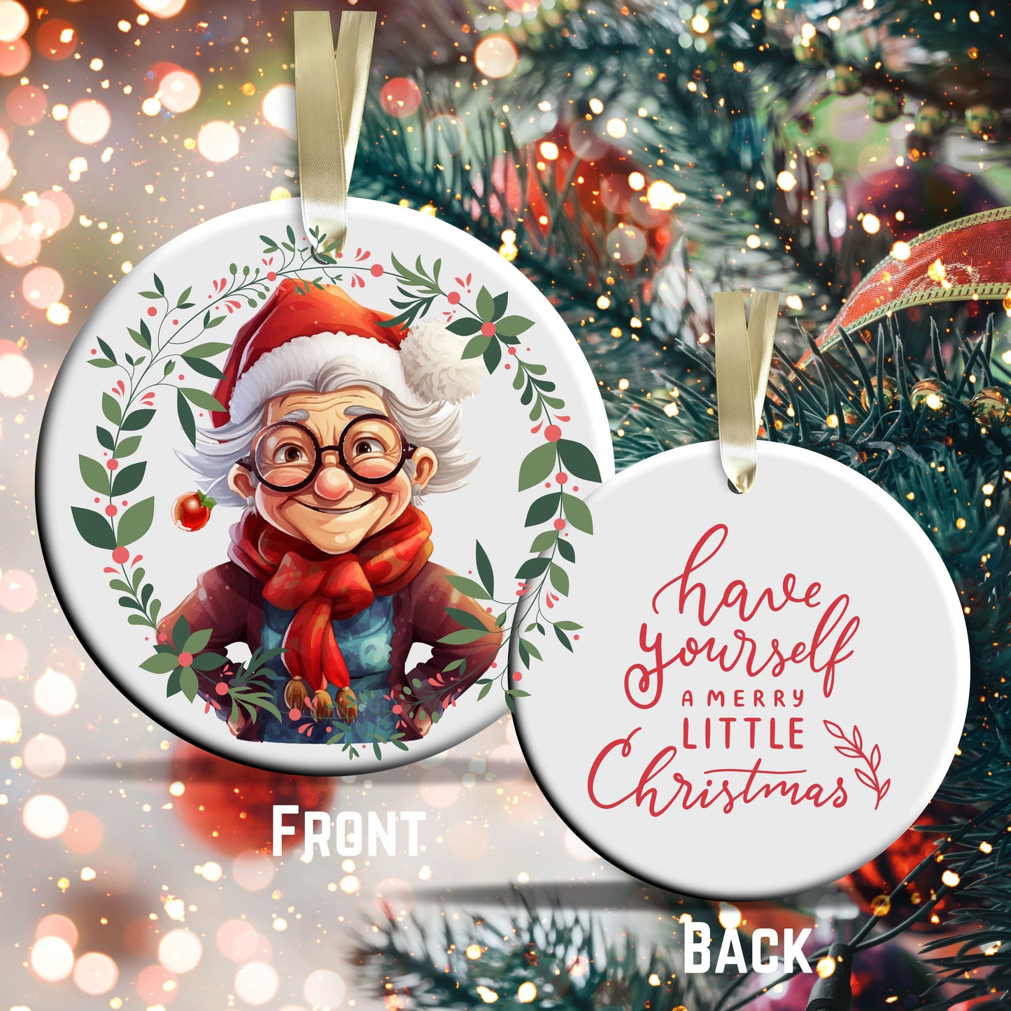 Funny Old Lady Christmas Ceramic Ornament 51-04