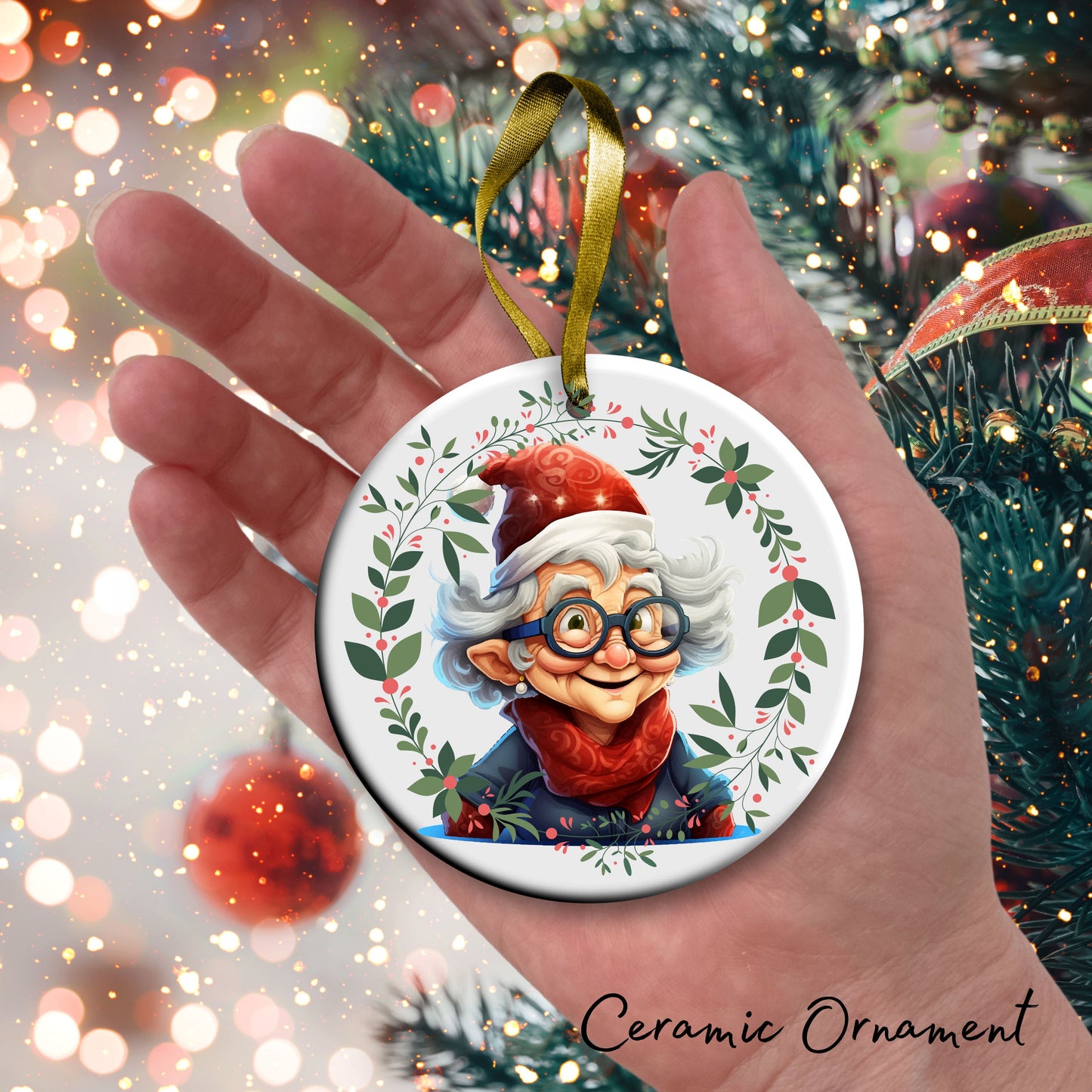 Funny Old Lady Christmas Ceramic Ornament 51-06