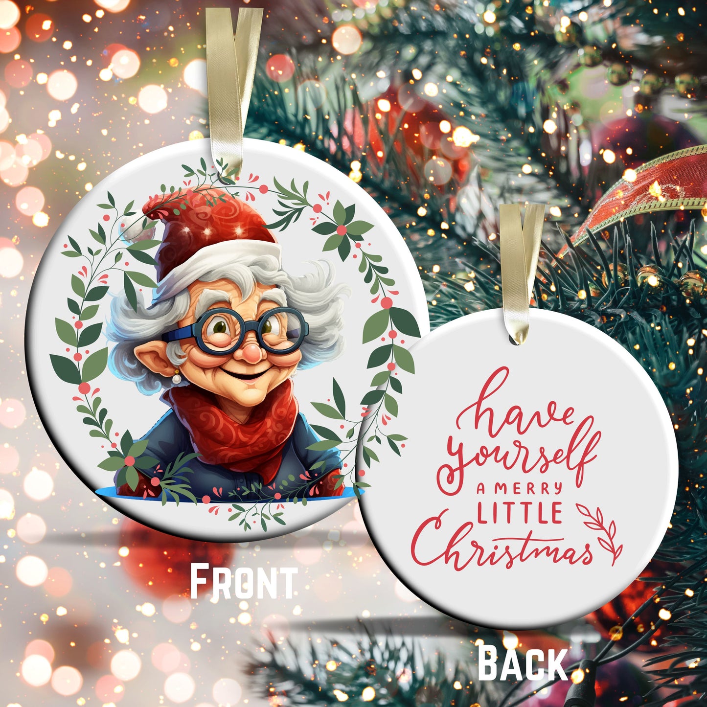 Funny Old Lady Christmas Ceramic Ornament 51-06