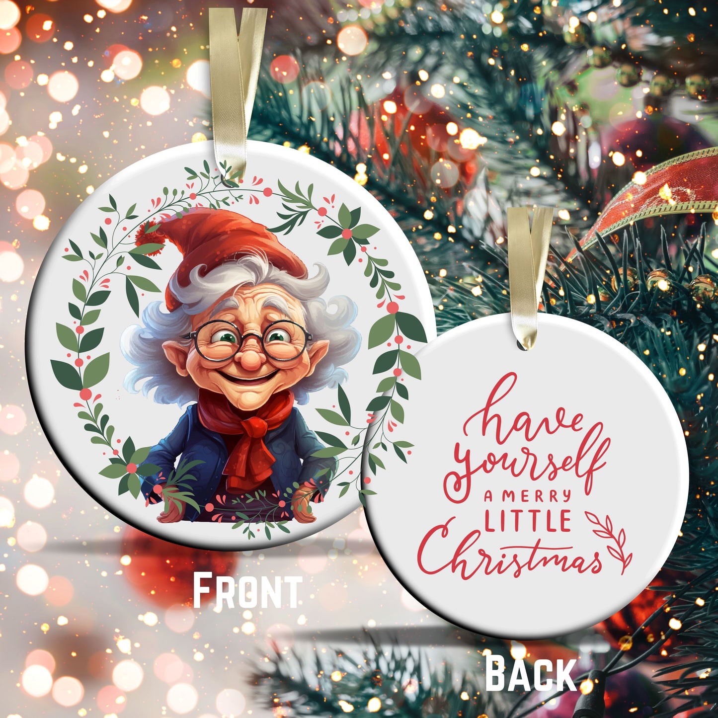 Funny Old Lady Christmas Ceramic Ornament 51-07