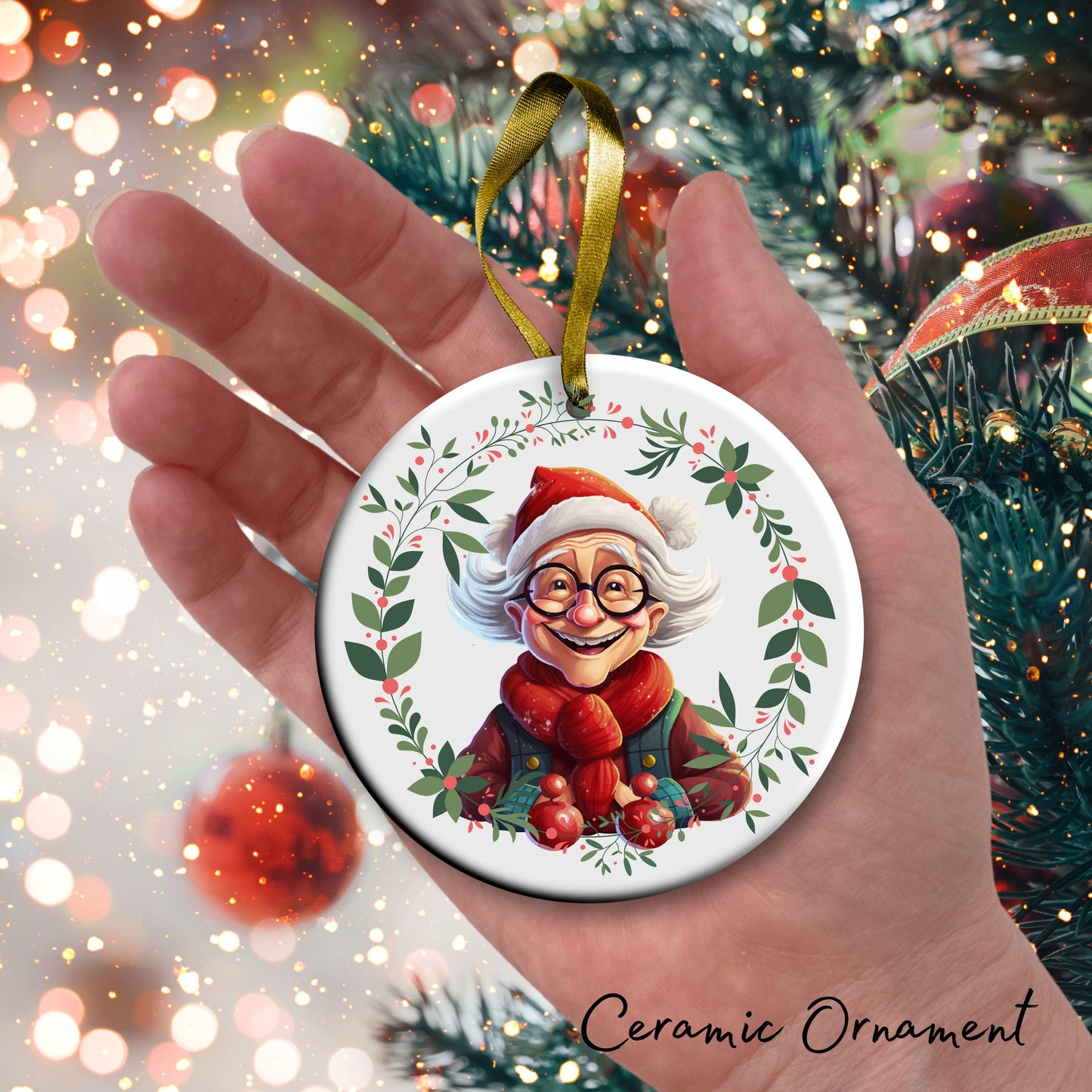 Funny Old Lady Christmas Ceramic Ornament 51-08