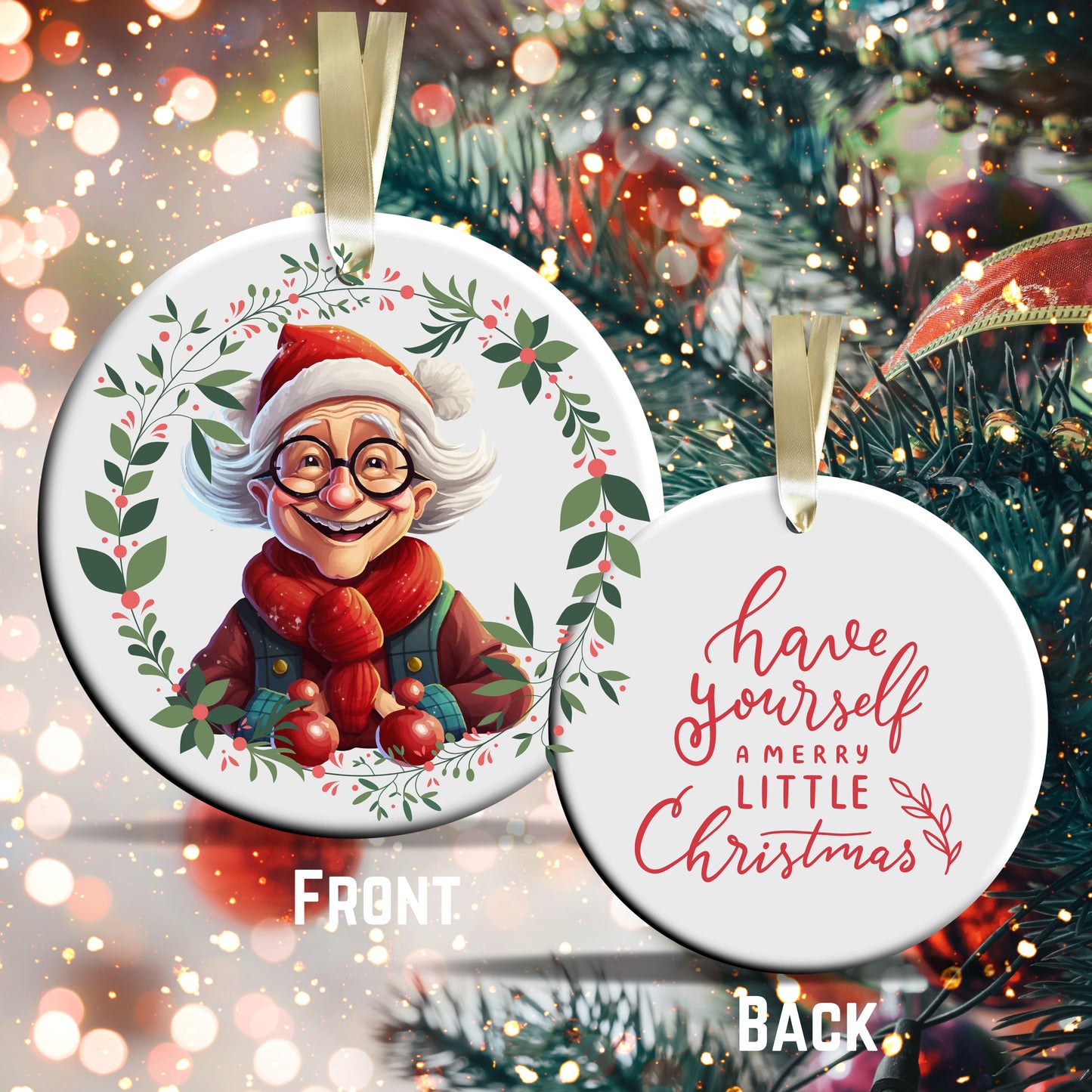 Funny Old Lady Christmas Ceramic Ornament 51-08