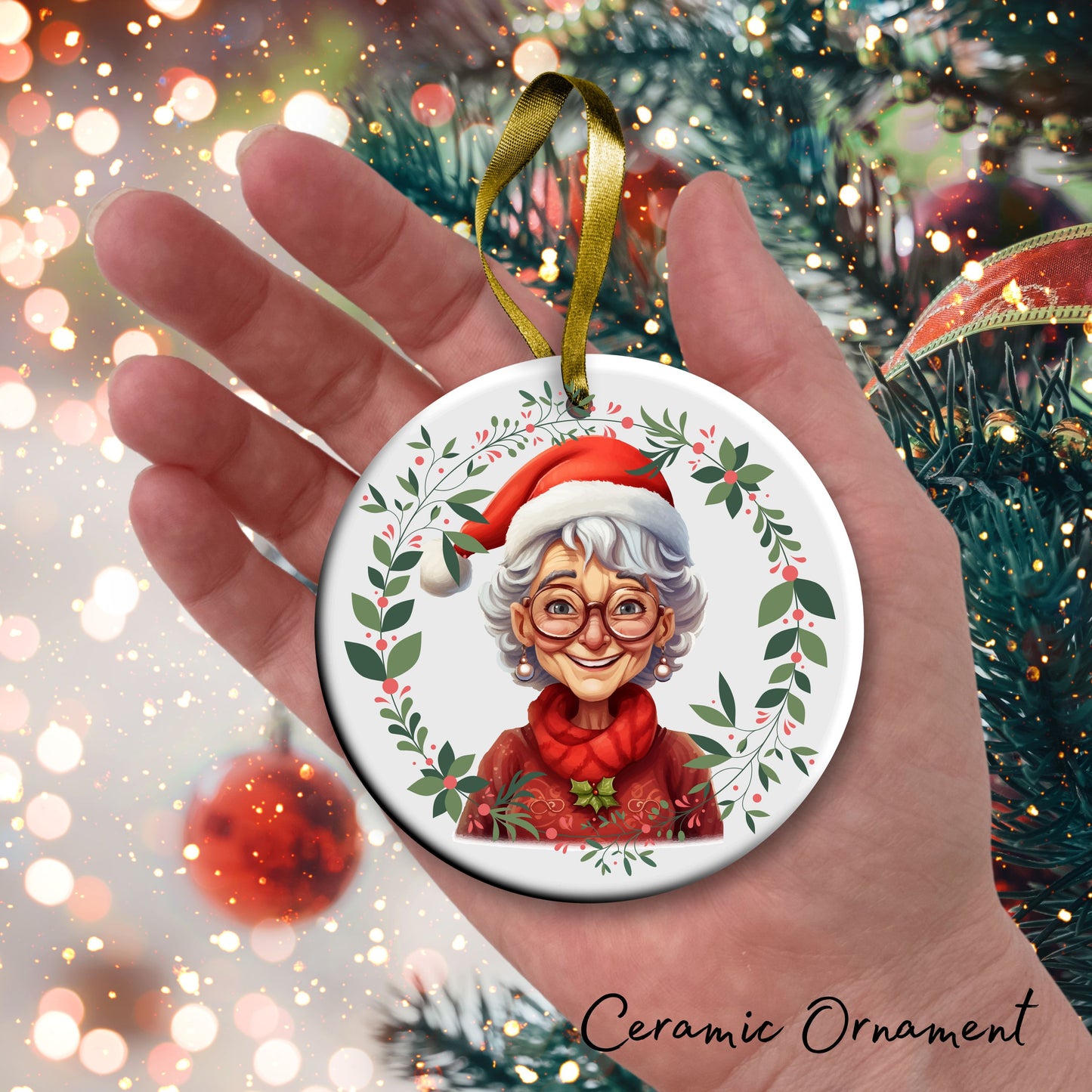 Funny Old Lady Christmas Ceramic Ornament 51-10