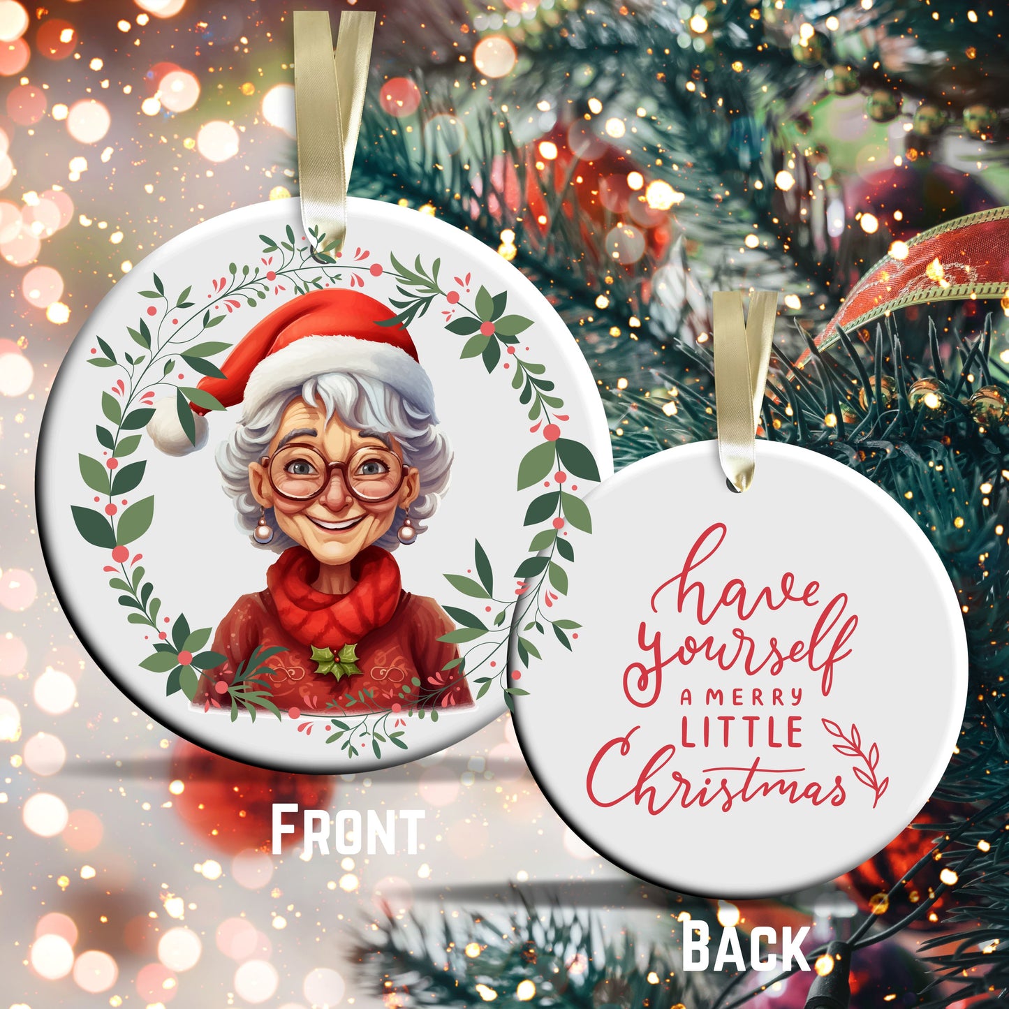 Funny Old Lady Christmas Ceramic Ornament 51-10