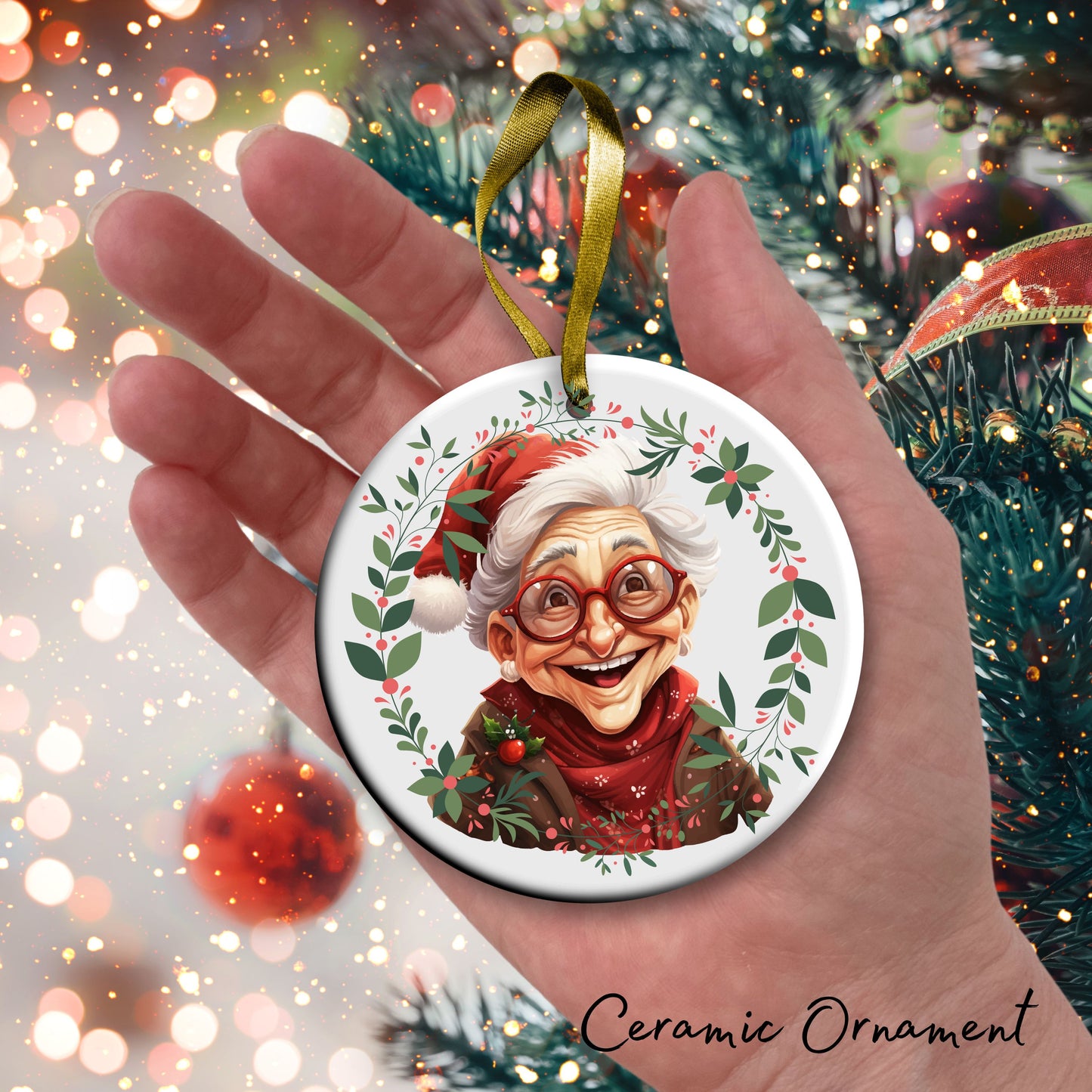 Funny Old Lady Christmas Ceramic Ornament 51-11