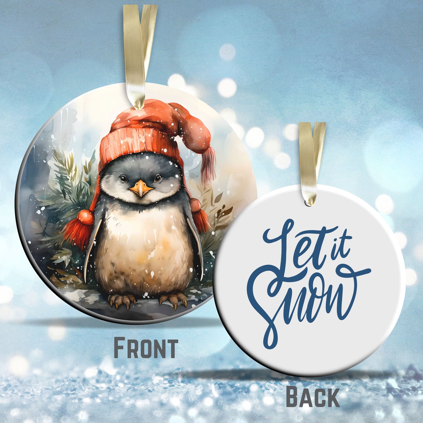 Christmas Penguin Ceramic Ornament Set 28-06