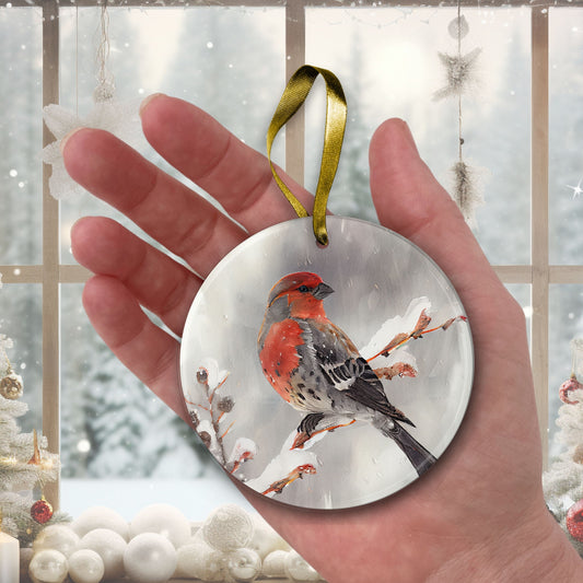 Handcrafted Christmas Pine Grosbeak Bird Ornament
