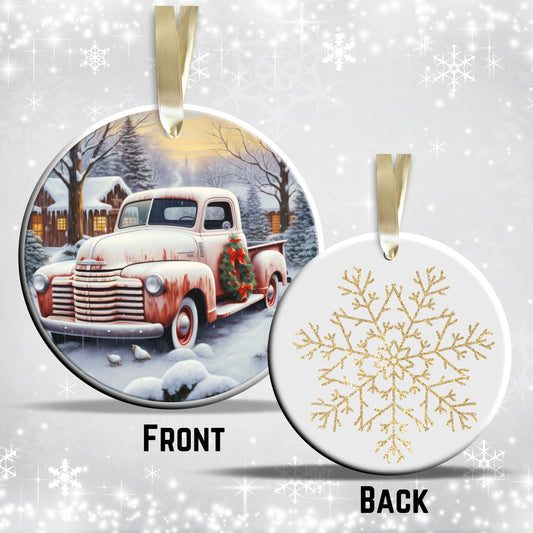 Vintage Farm Red Truck Christmas Ceramic Ornament 01-04