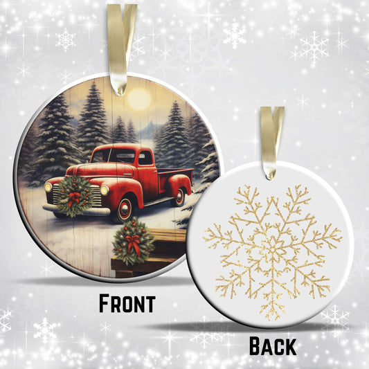 Vintage Farm Red Truck Christmas Ceramic Ornament 01-09
