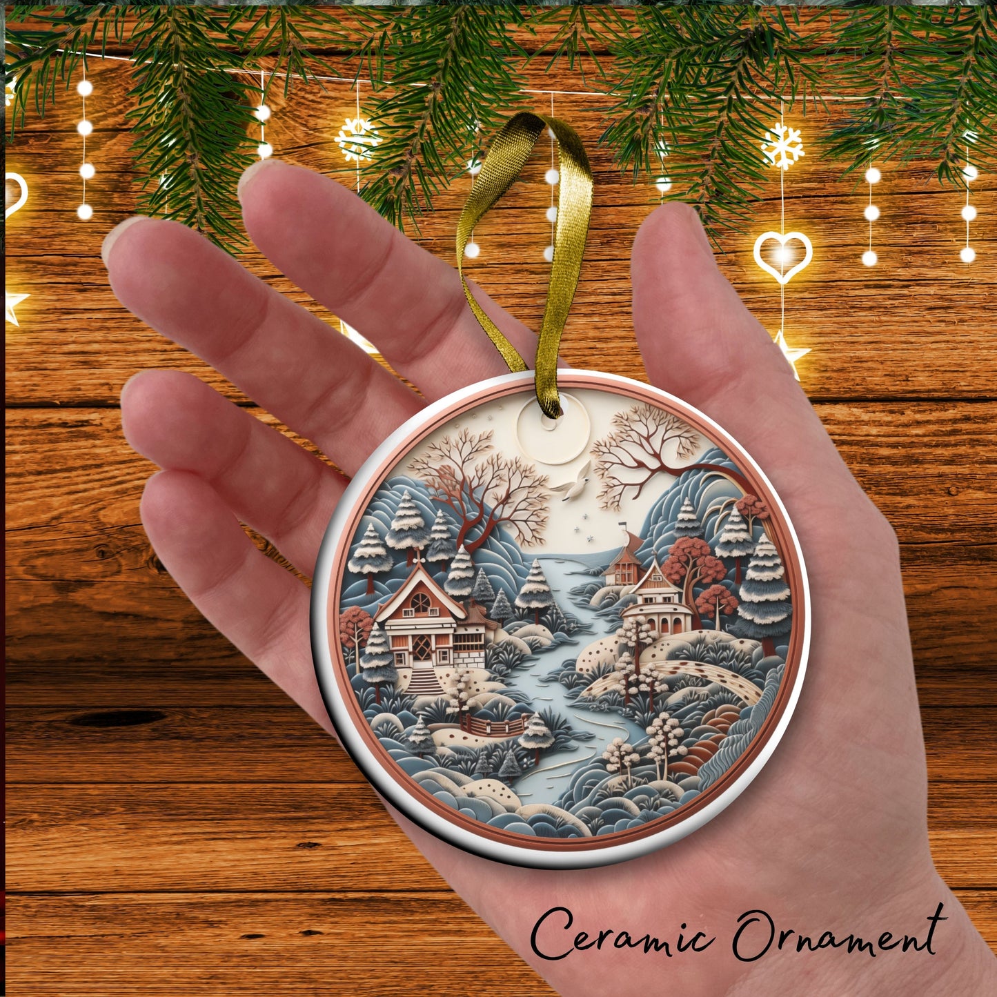 Christmas Ceramic Ornament 61-01 Happy Holidays Keepsake Bauble