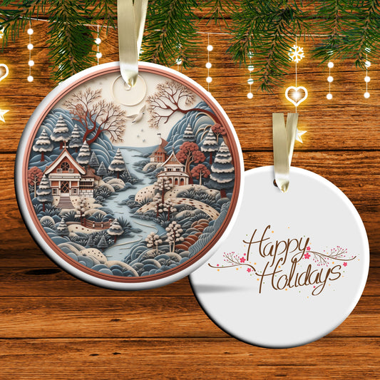 Christmas Ceramic Ornament 61-01 Happy Holidays Keepsake Bauble