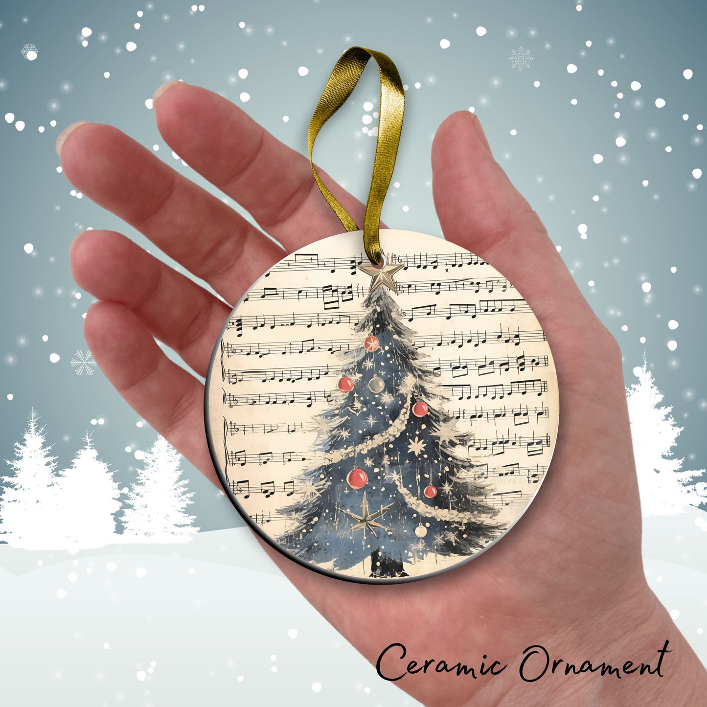 Vintage Christmas Sheet Music Ceramic Ornament 09-01