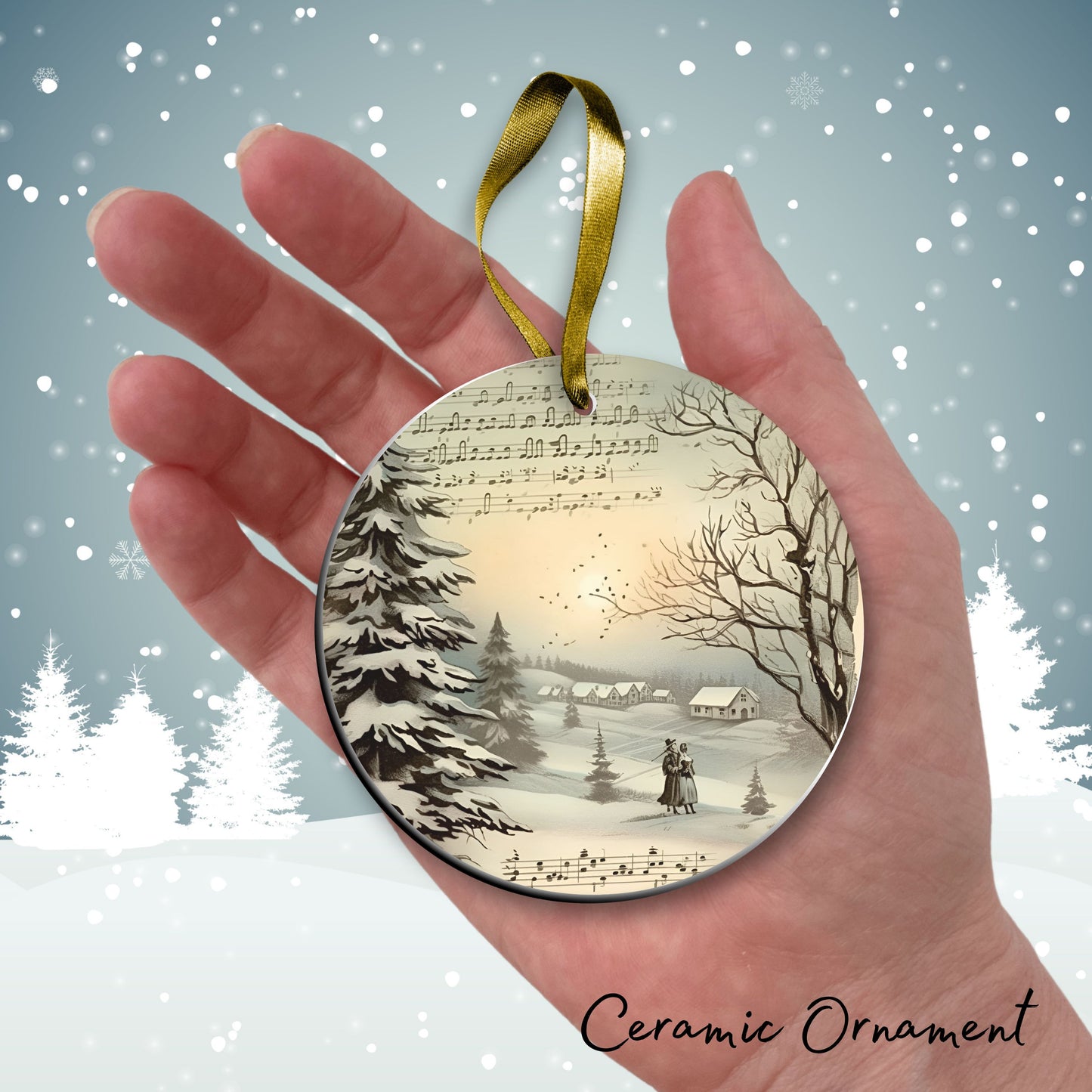 Vintage Christmas Sheet Music Ceramic Ornament 09-02