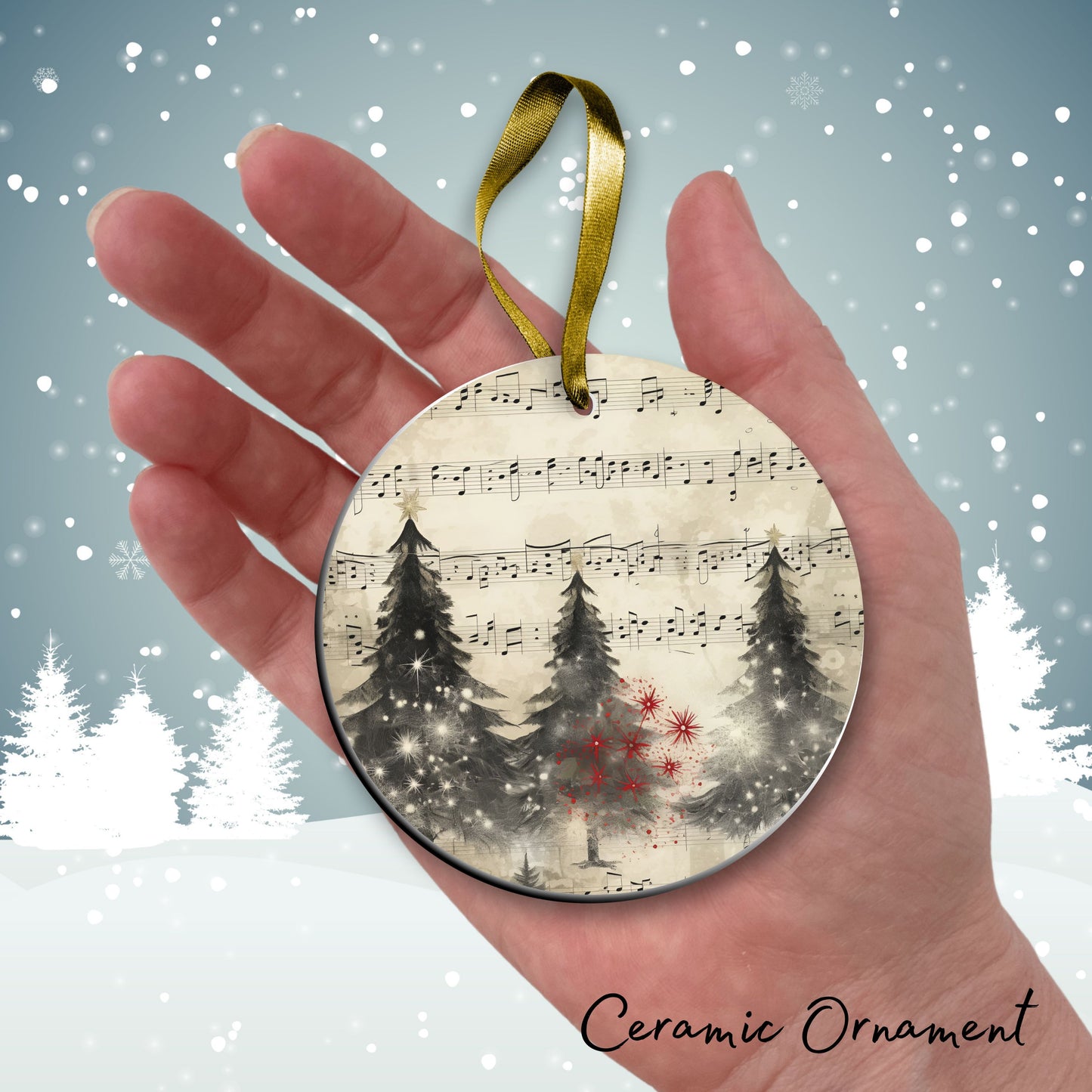 Vintage Christmas Sheet Music Ceramic Ornament 09-06