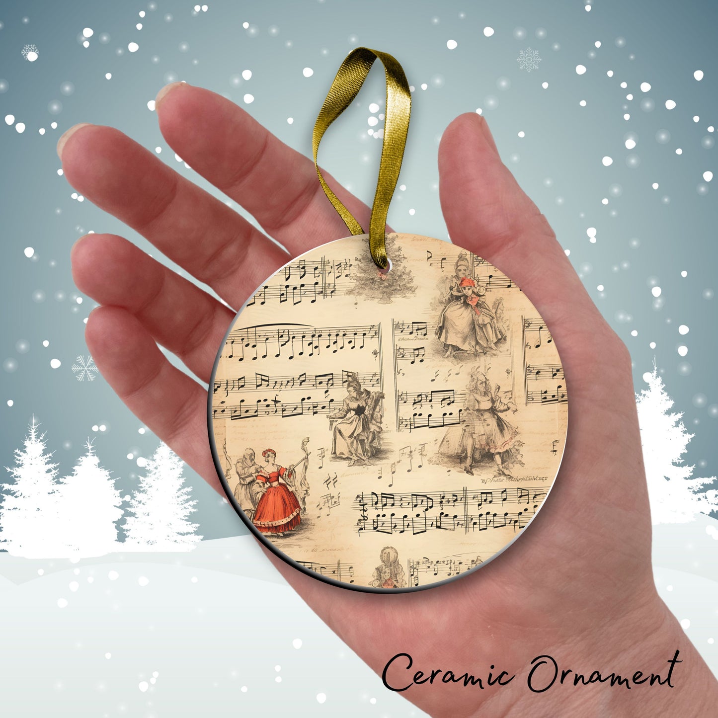 Vintage Christmas Sheet Music Ceramic Ornament 09-07