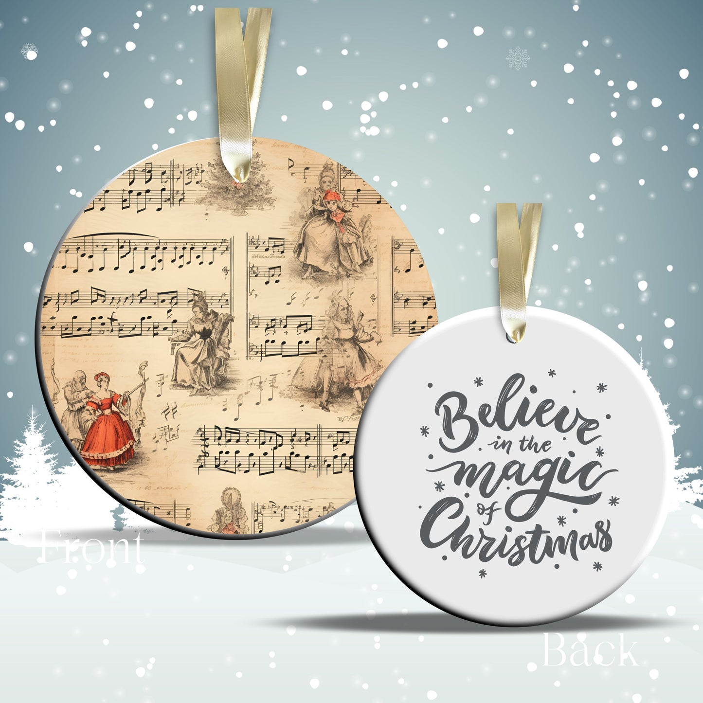 Vintage Christmas Sheet Music Ceramic Ornament 09-07