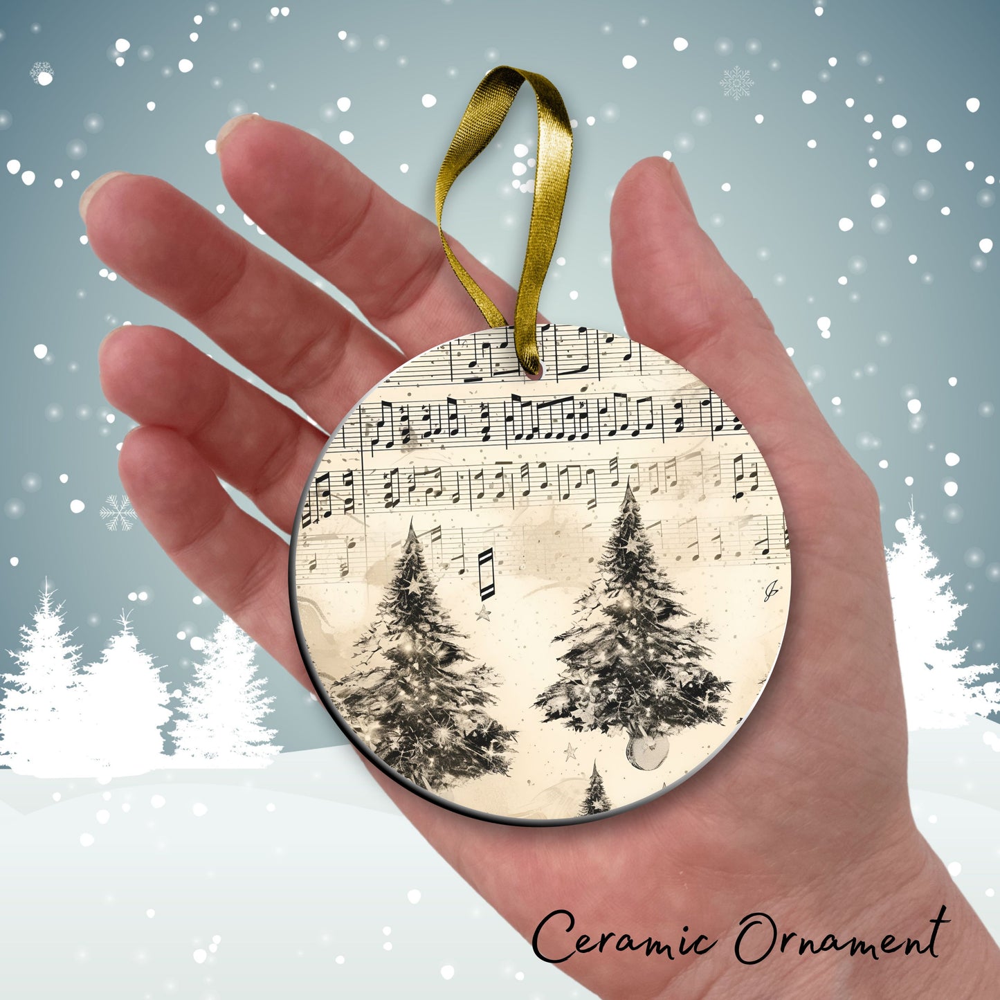 Vintage Christmas Sheet Music Ceramic Ornament 09-10