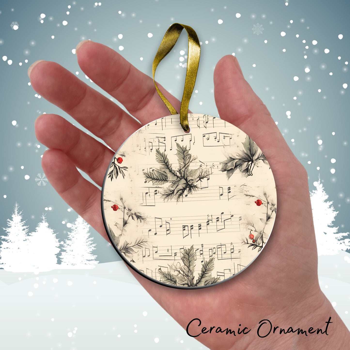 Vintage Christmas Sheet Music Ceramic Ornament 09-11