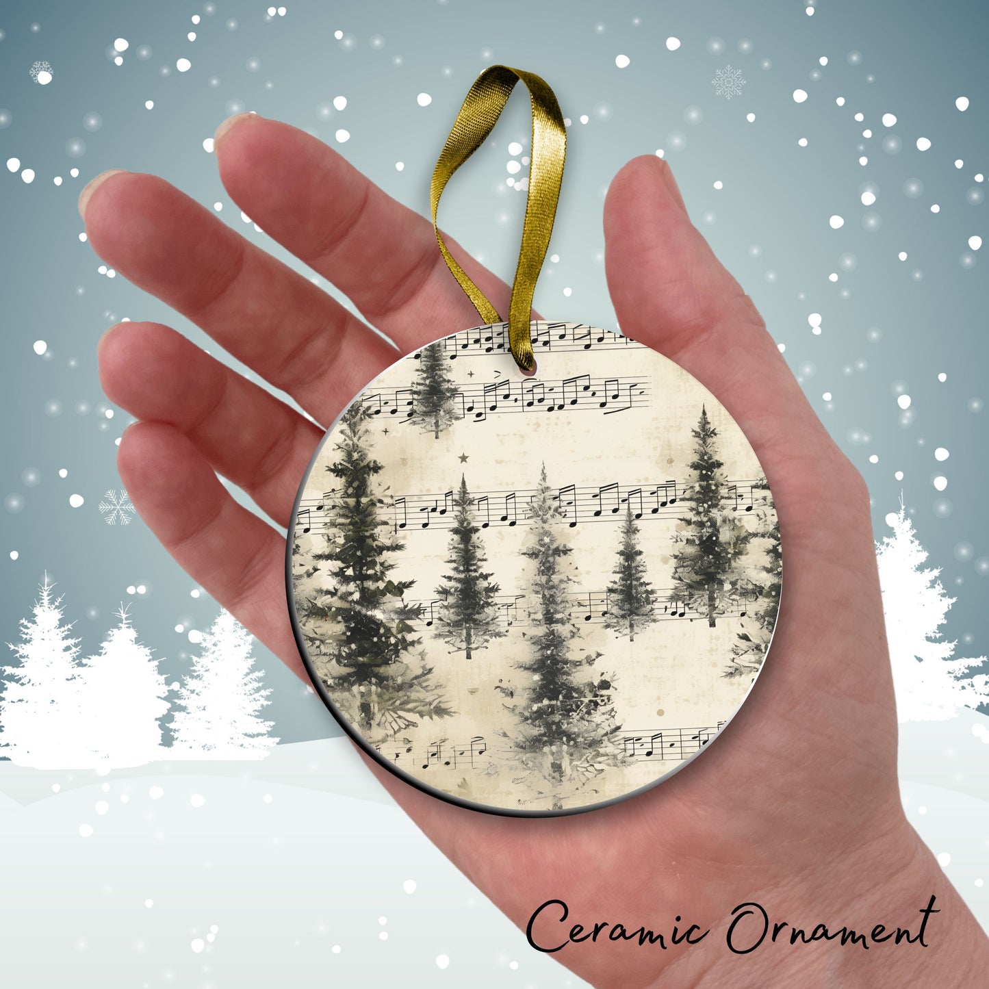 Vintage Christmas Sheet Music Ceramic Ornament 09-12