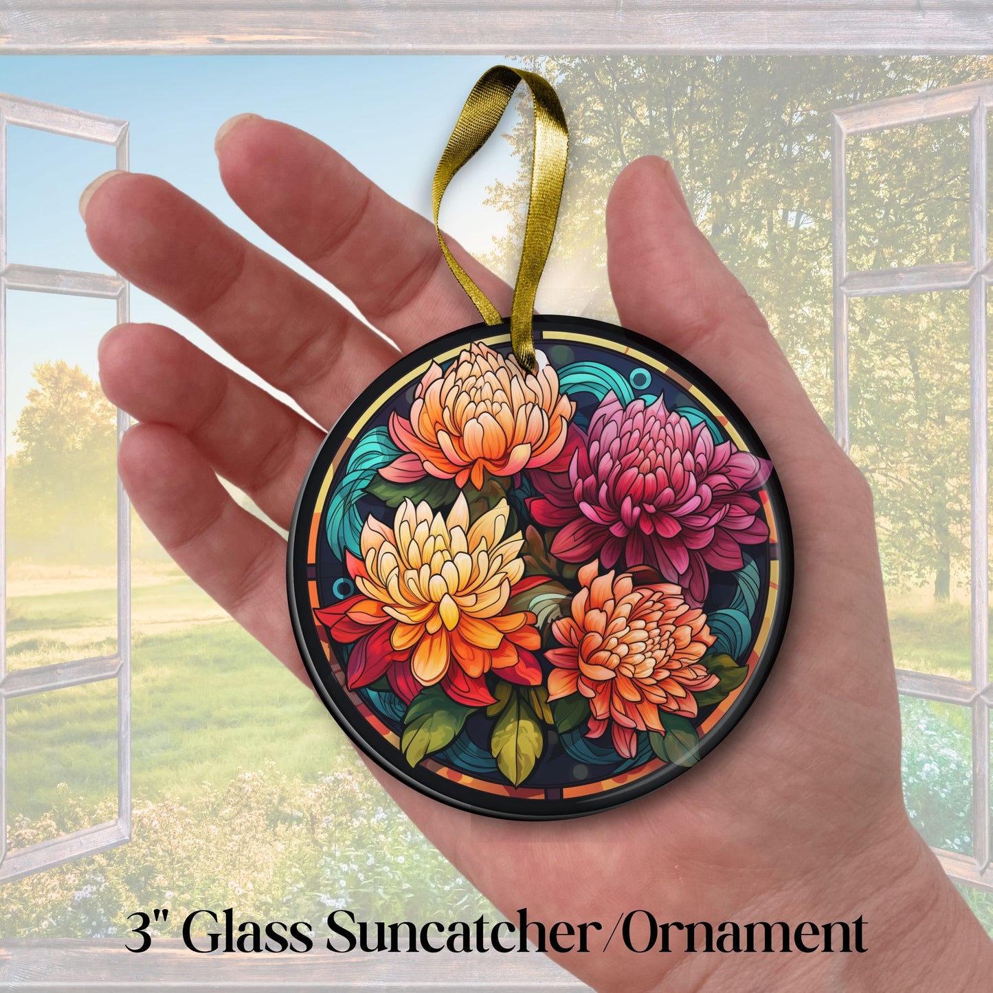 Chrysanthemum Stained Glass Sun Catcher - Flowers & Plants - 244-10