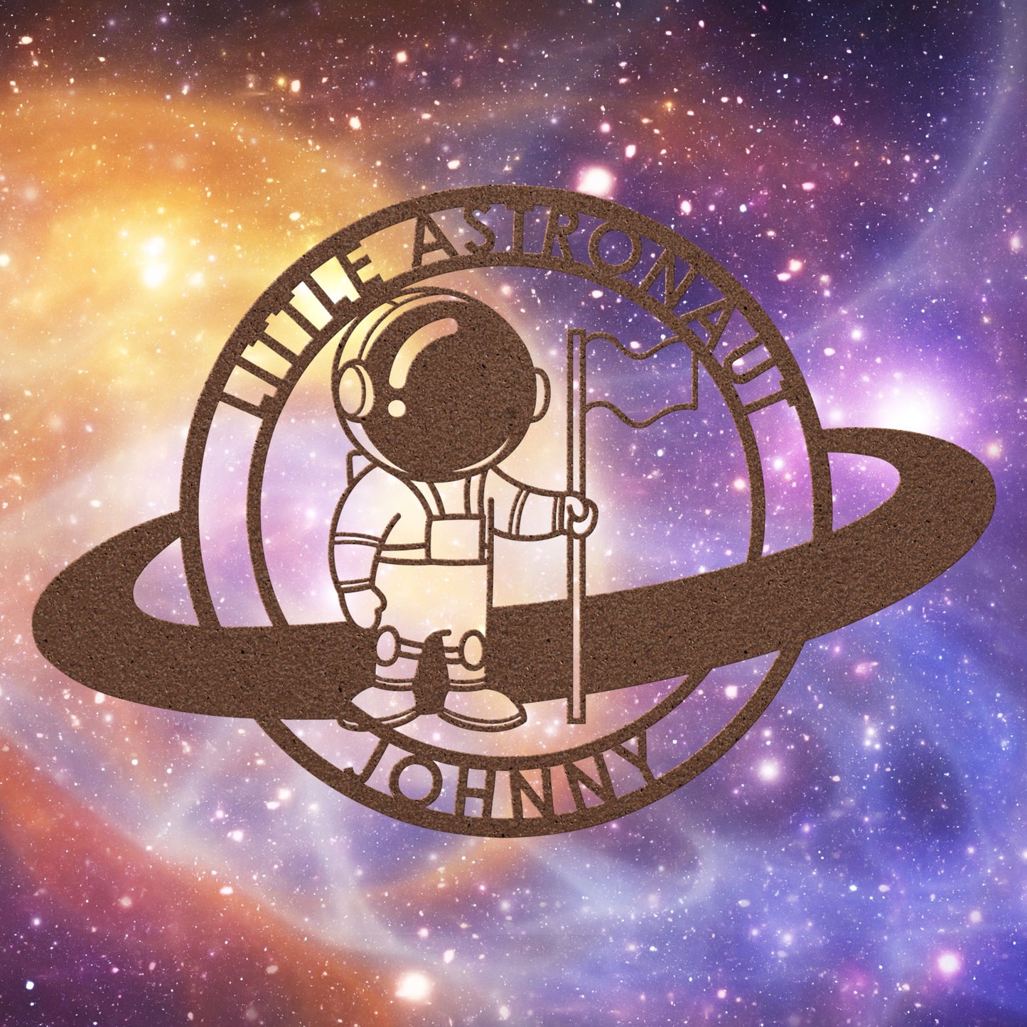 Little Astronaut with Flag Metal Sign