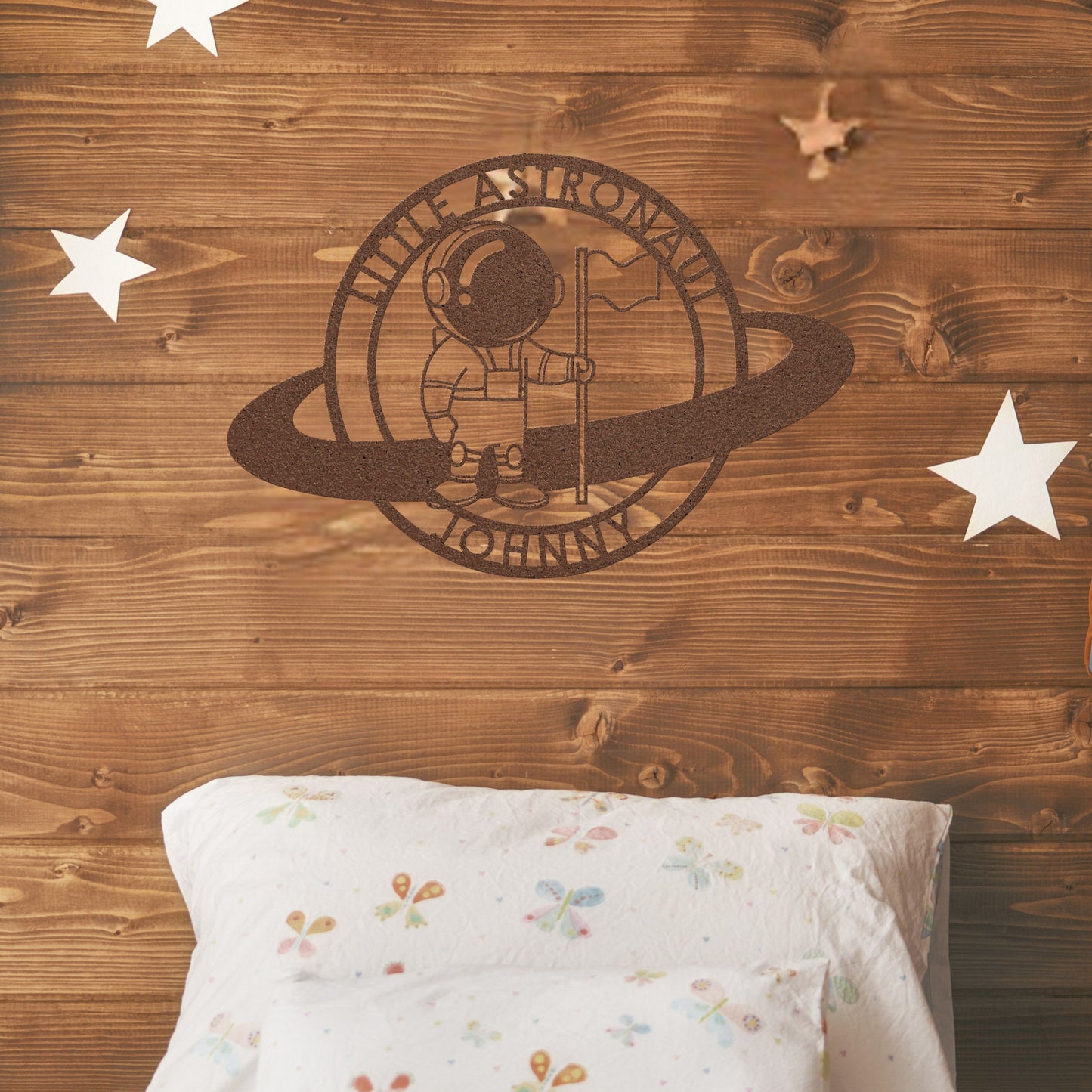 Little Astronaut with Flag Metal Sign