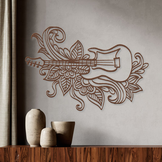 Whimsical Guitar Doodes Metal Sign