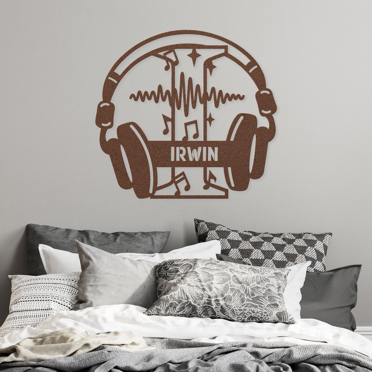 Personalized Headphones Monogram Letter I - Metal Sign
