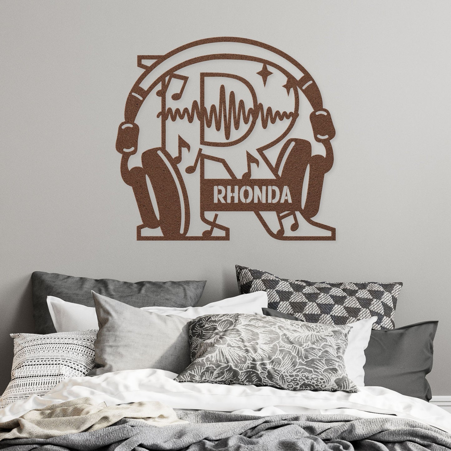 Personalized Headphones Monogram Letter R - Metal Sign