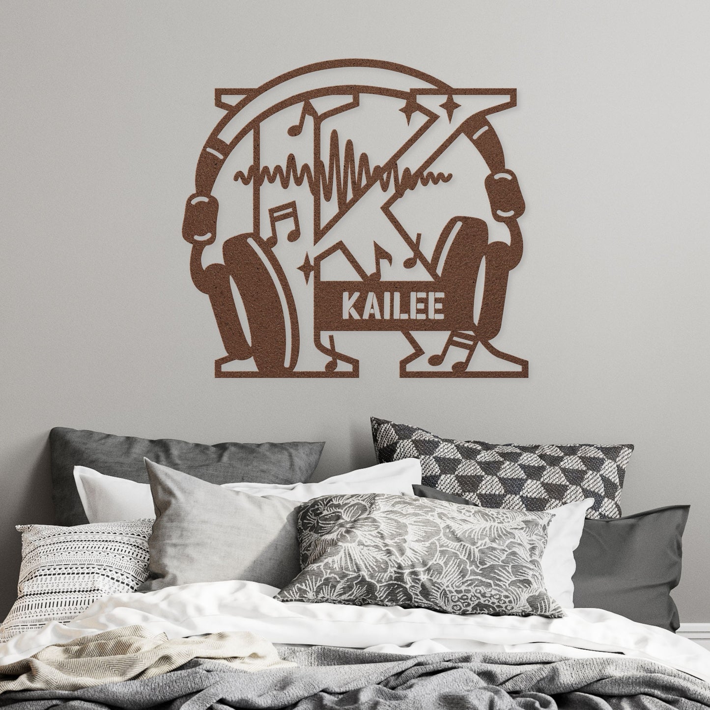 Personalized Headphones Monogram Letter K - Metal Sign