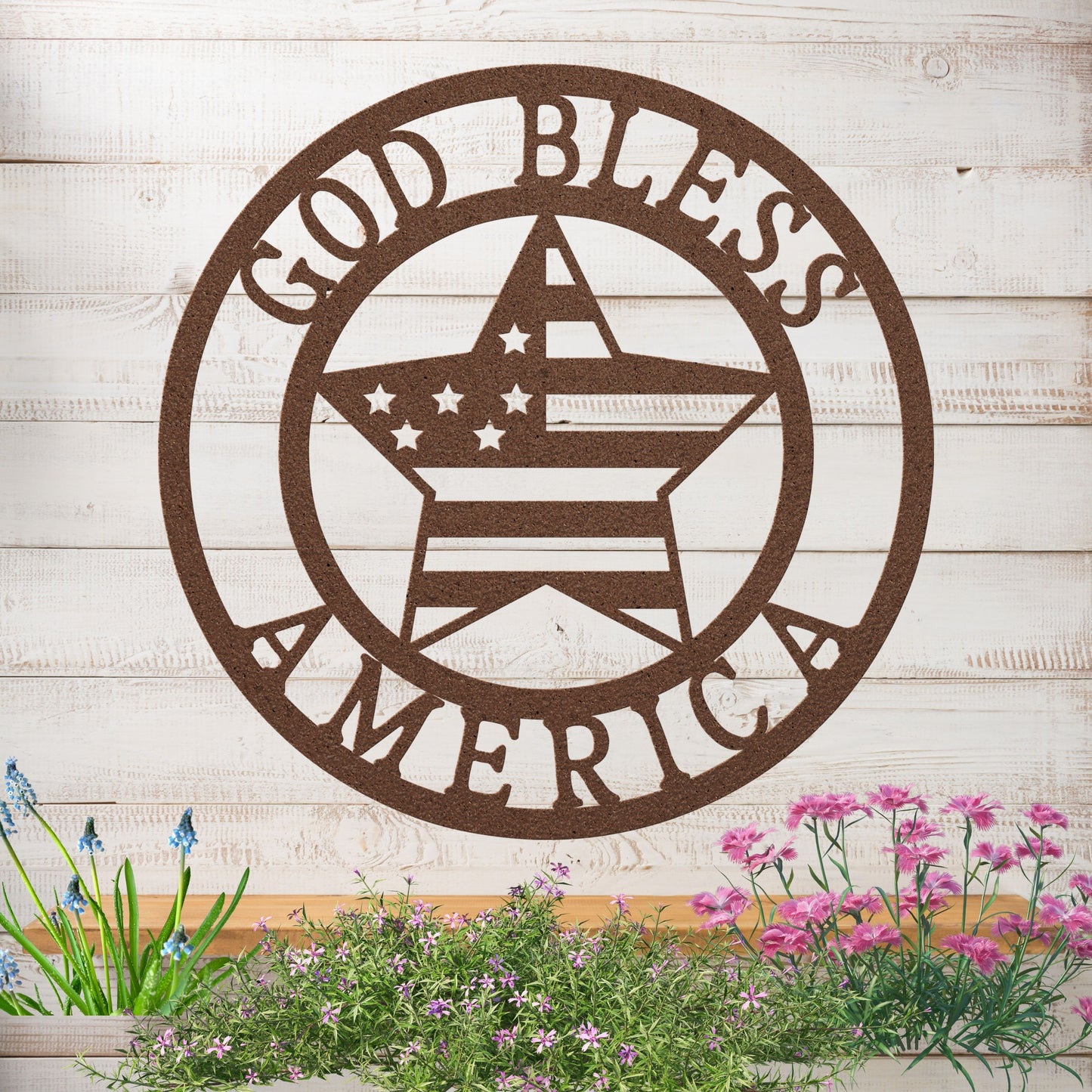 God Bless America with Star Flag Metal Sign