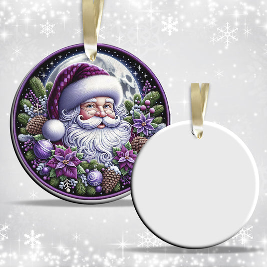 Embroidered Purple Santa Ceramic Ornament SET 102-03