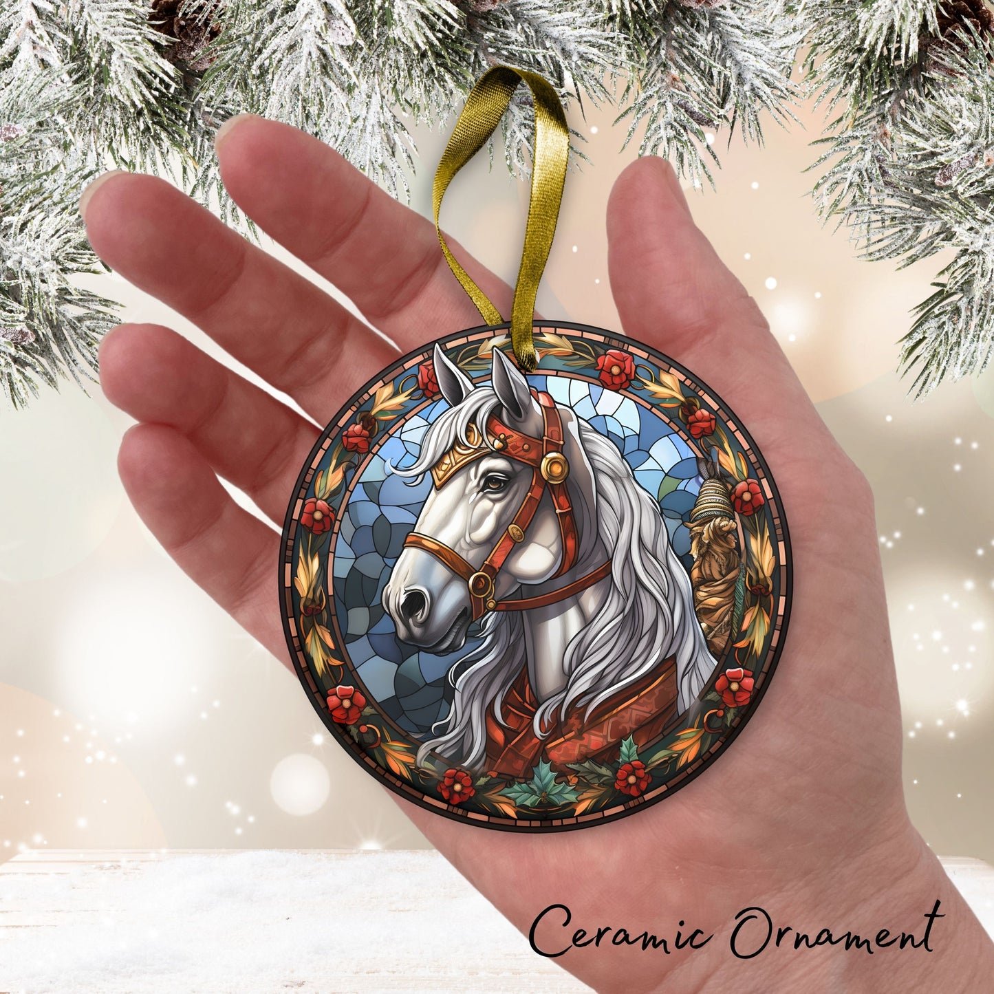 Stained Glass Farmhouse Christmas Animal Ceramic Ornament 71-01