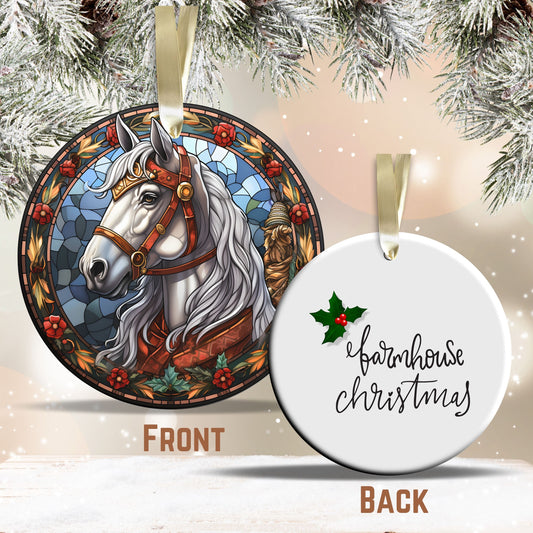 Stained Glass Farmhouse Christmas Animal Ceramic Ornament 71-01