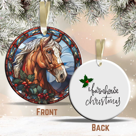 Stained Glass Farmhouse Christmas Animal Ceramic Ornament 71-02