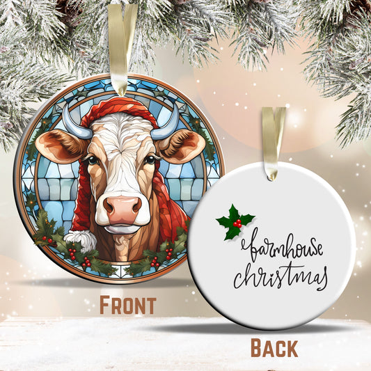 Stained Glass Farmhouse Christmas Animal Ceramic Ornament 71-04