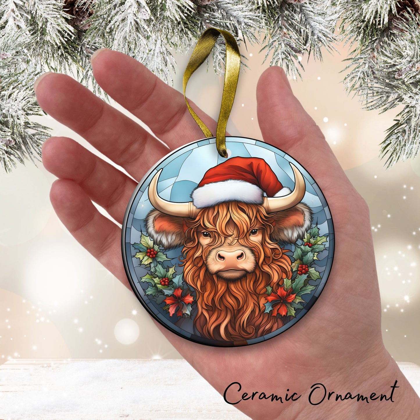 Stained Glass Farmhouse Christmas Animal Ceramic Ornament 71-05