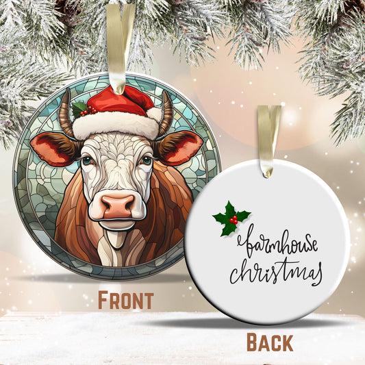 Stained Glass Farmhouse Christmas Animal Ceramic Ornament 71-06