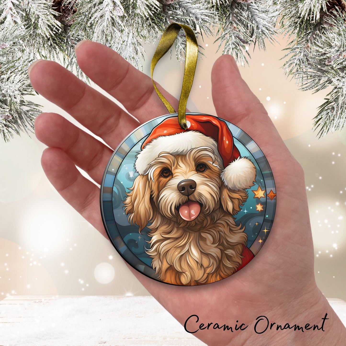 Stained Glass Farmhouse Christmas Animal Ceramic Ornament 71-10