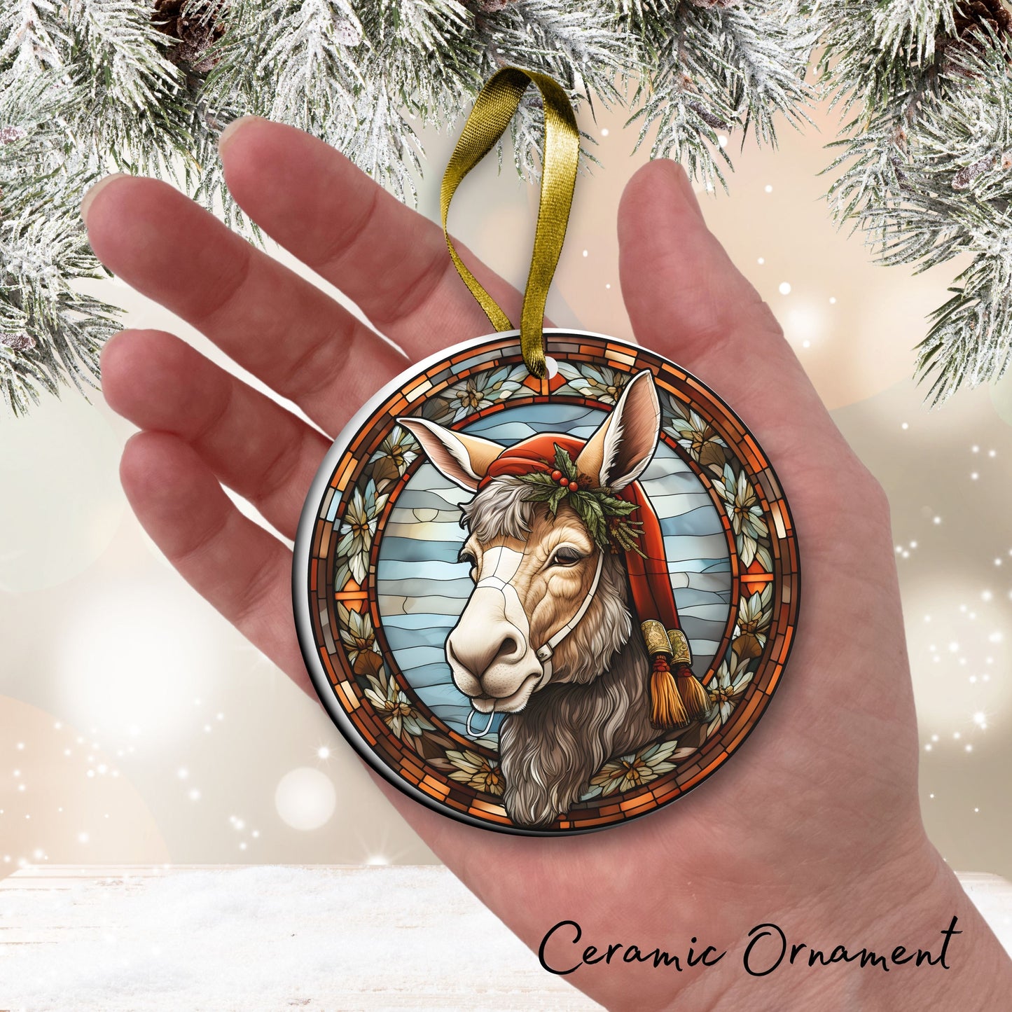Stained Glass Farmhouse Christmas Animal Ceramic Ornament 71-16