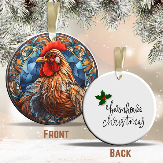 Stained Glass Farmhouse Christmas Animal Ceramic Ornament 71-17